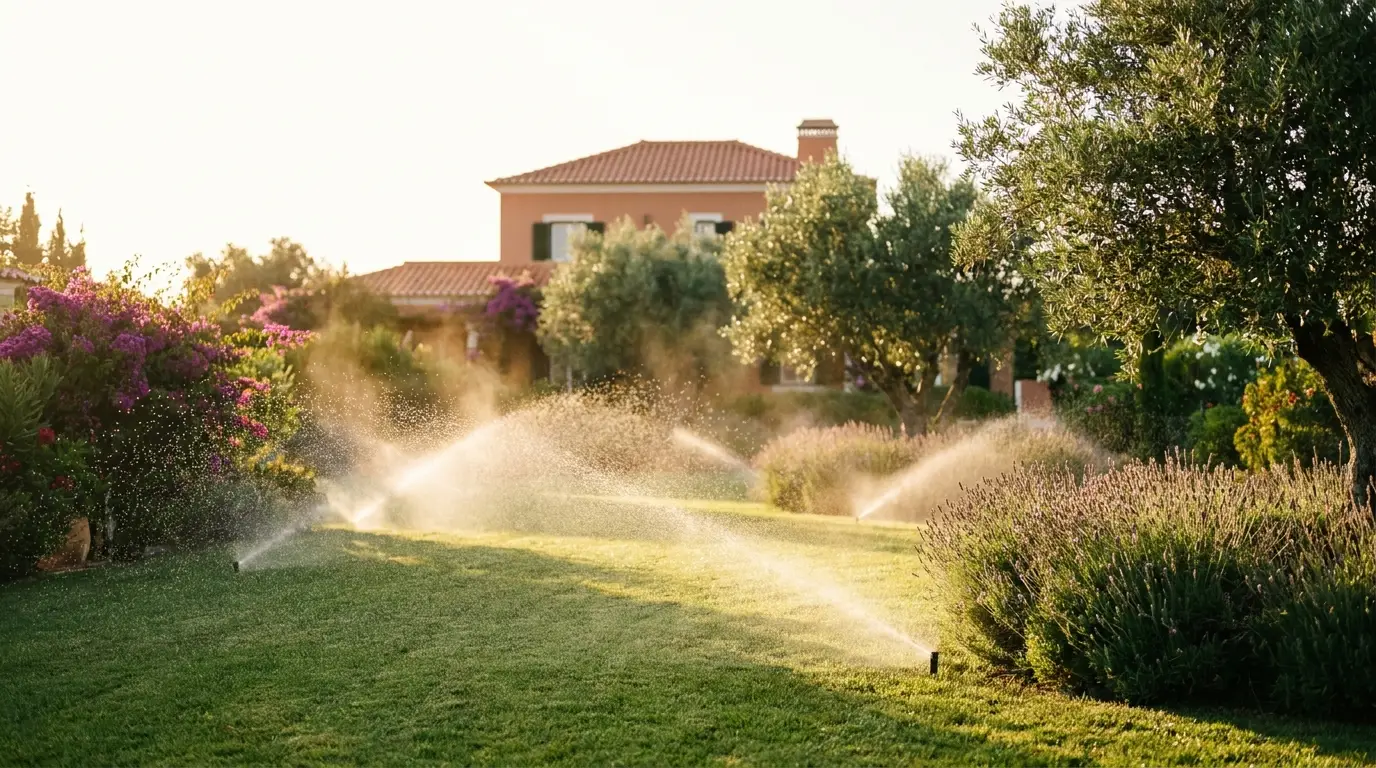 Jardim com rega automática ao nascer do sol